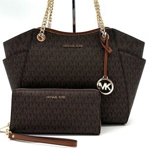 Michael Kors Large Jet Set Travel Chain Shoulder Bag & Continental Wallet Brown